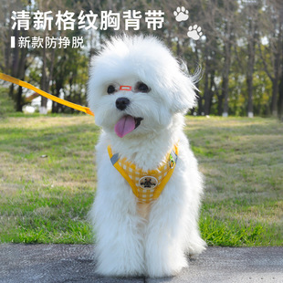 猫咪胸背带清新格子猫牵引绳防挣脱宠物胸背带猫狗通用胸背带 新款