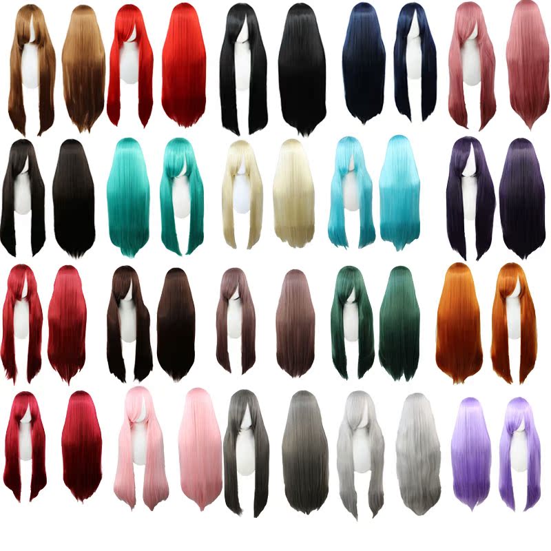 1米长直发黑长直动漫万用COS假发