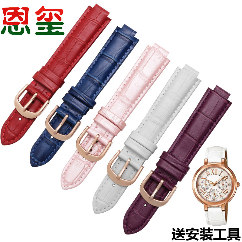 鳄鱼纹真皮表带 适配卡西欧SHE-3034D女士牛皮手表链 蝴蝶扣10mm