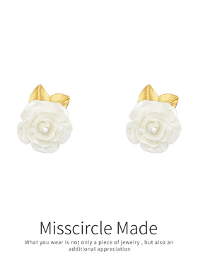 瑟可法式复古精致白色山茶花耳钉高级感气质温柔百搭简约2026新款