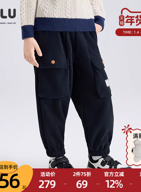 优露童装男童长裤ULLU冬新款宽松百搭休闲保暖儿童运动裤加绒卫裤