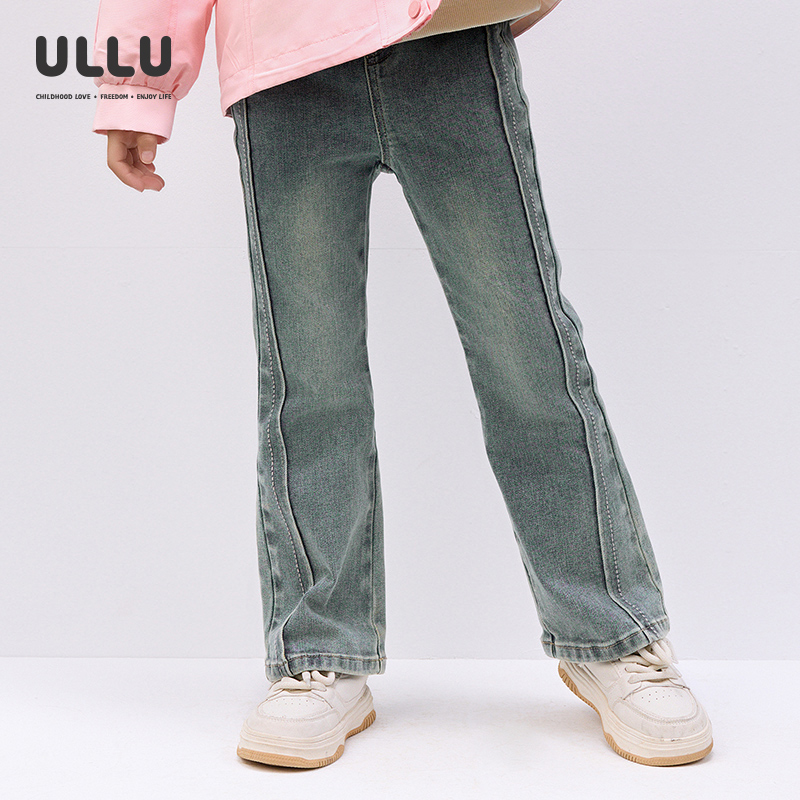 优露复古蓝灰儿童牛仔裤喇叭裤