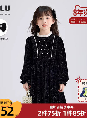 优露童装女童长袖连衣裙ULLU冬新款复古贵气宫廷儿童丝绒连衣裙