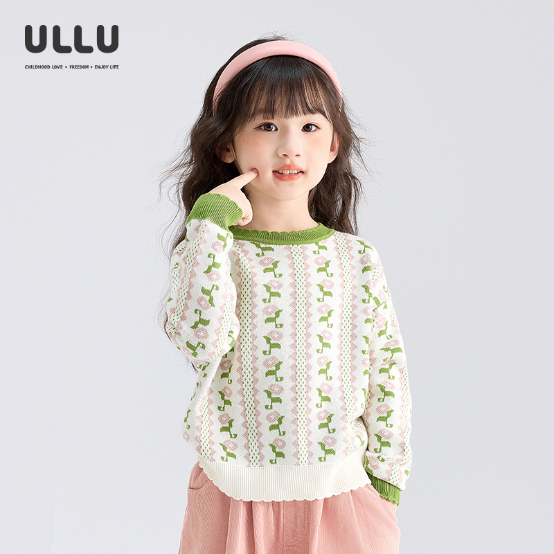 ULLU几何提花小碎花长袖毛衣