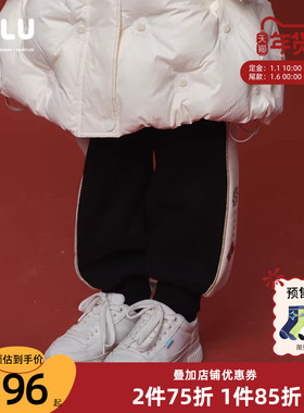 优露童装女童长裤ULLU冬新款国风加绒束脚新中式绣花儿童长裤卫裤