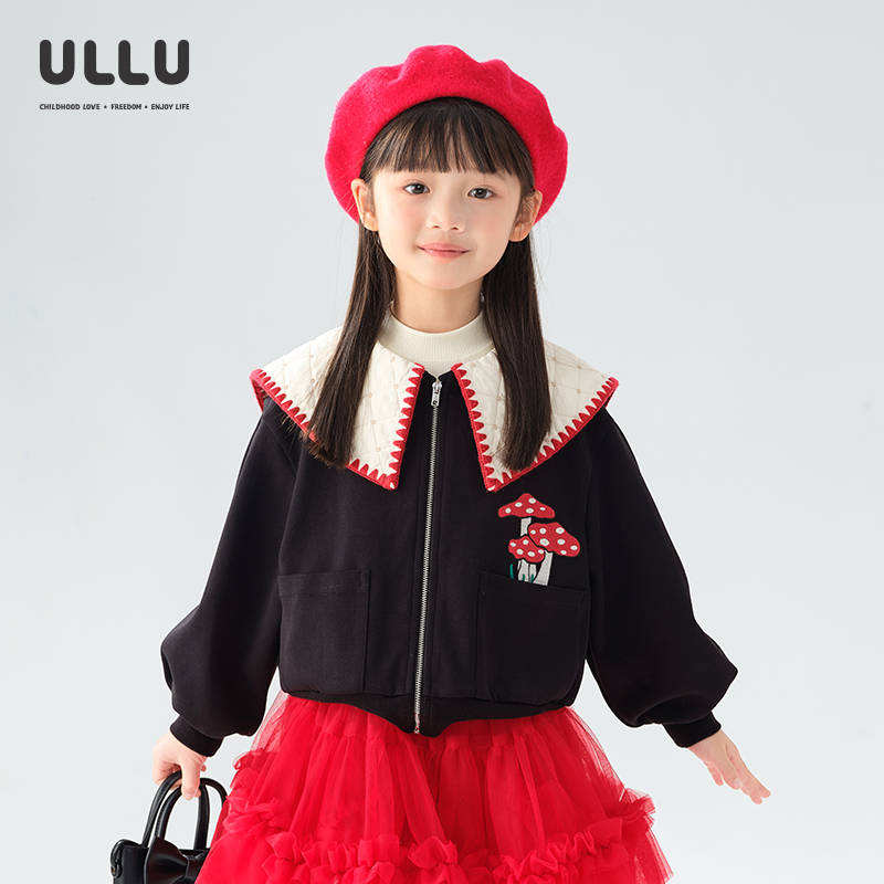 ULLU蘑菇绣花菱格提花披肩领外套