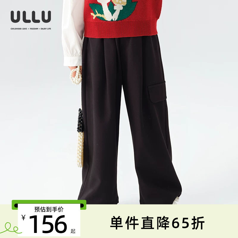 ULLU袋盖装饰宽松黑色阔腿裤长裤图片