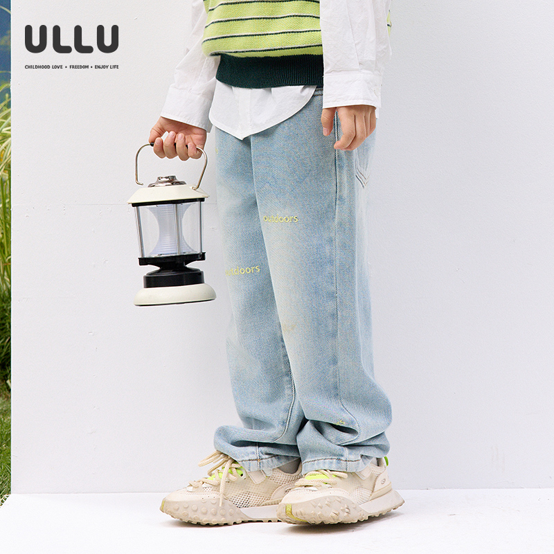 优露儿童长裤绣花直筒牛仔裤