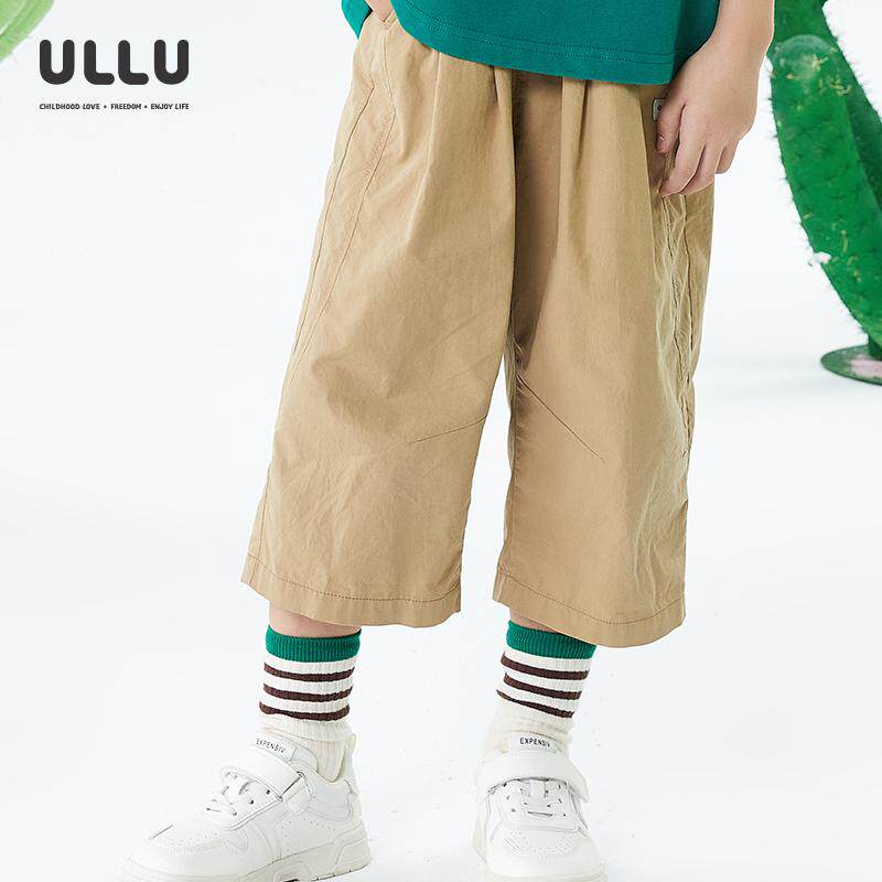 优露童装男童七分裤ULLU25夏款宽松微锥形卡其色百搭直筒七分裤子