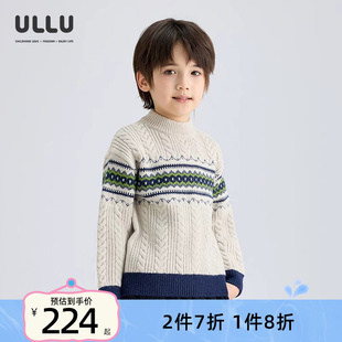 优露童装男童长袖毛衫ULLU25冬款北欧复古绞花费尔岛儿童提花毛衣