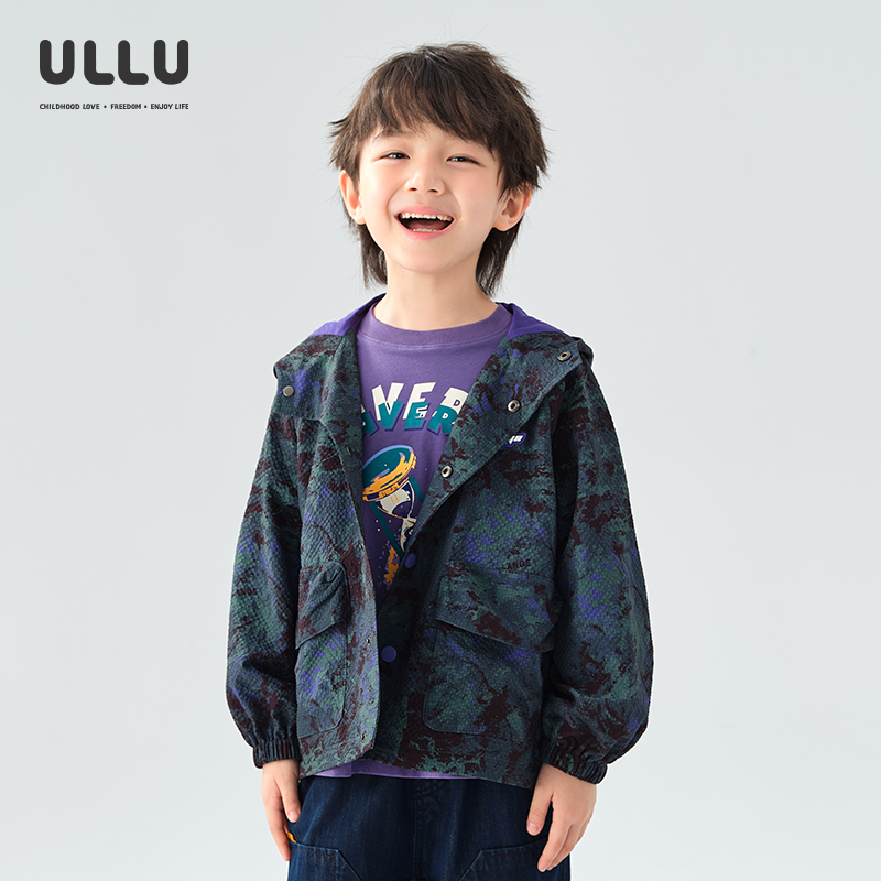 ULLU颗粒感星空迷彩印花连帽风衣