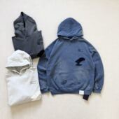 现货NBHD 邻居SAVAGE SWEAT PARKA LS重磅水洗做旧破坏连帽卫衣