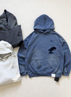 现货NBHD 邻居SAVAGE SWEAT PARKA LS重磅水洗做旧破坏连帽卫衣