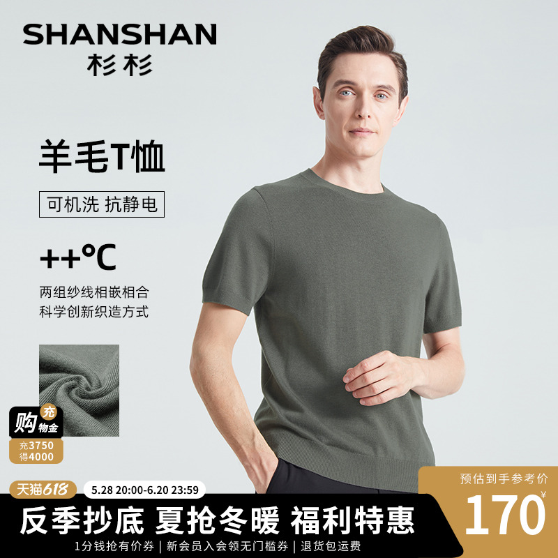 SHANSHAN杉杉男士羊毛衫2025春秋季新款圆领T恤打底针织