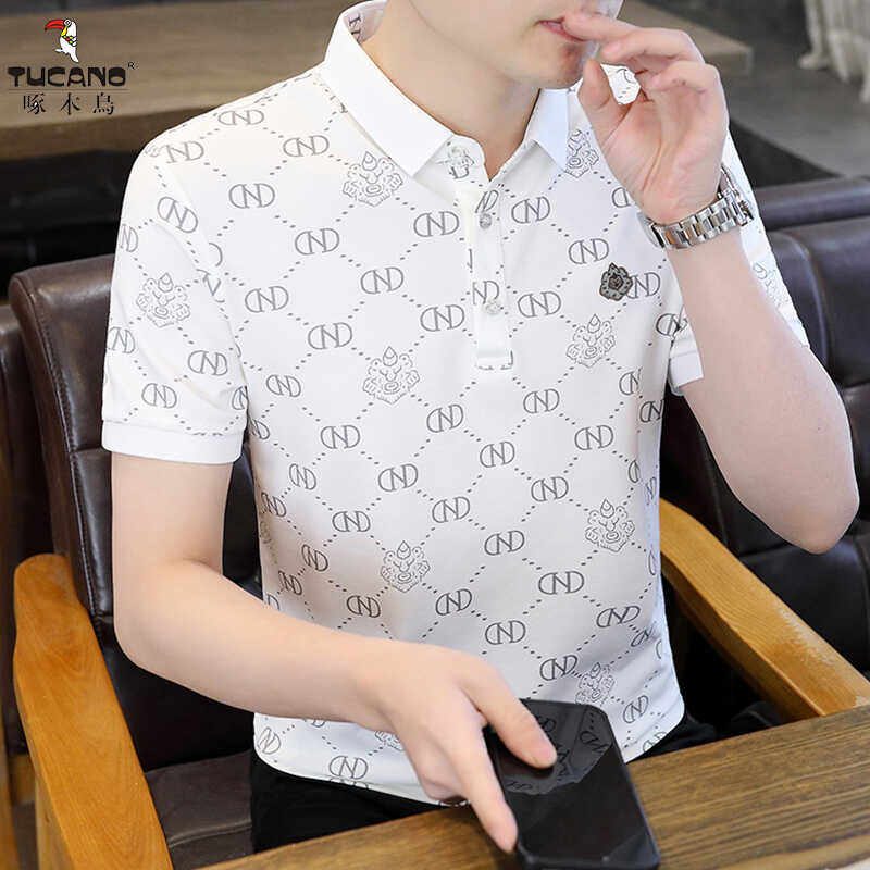 啄木鸟夏季新款短袖Polo衫高级感提花休闲翻领T恤男宽松透气上衣