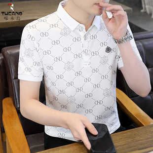 啄木鸟夏季新款短袖Polo衫高级感提花休闲翻领T恤男宽松透气上衣