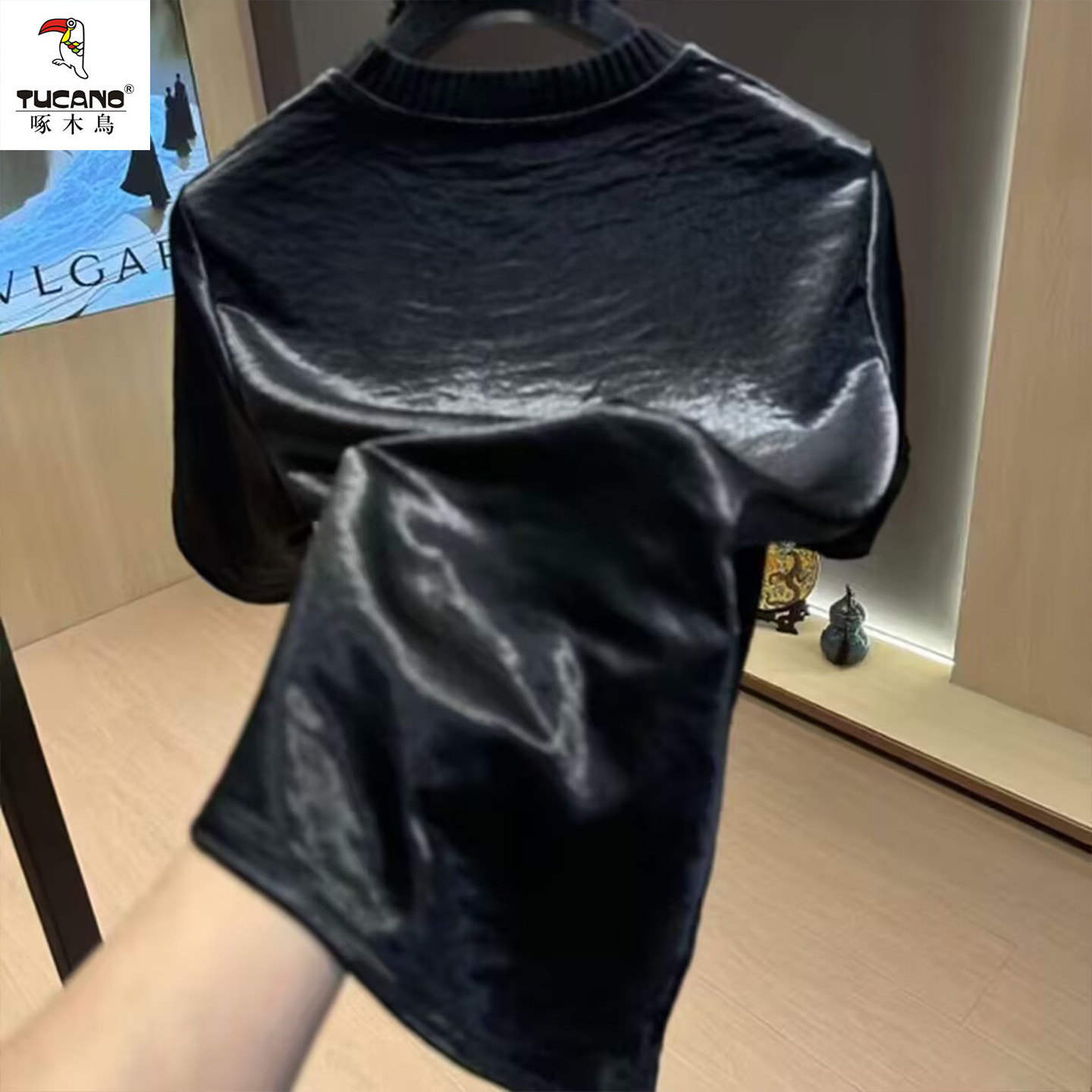 啄木鸟黑色短袖T恤男2026夏季圆领百搭修身时尚潮流高端质感上衣