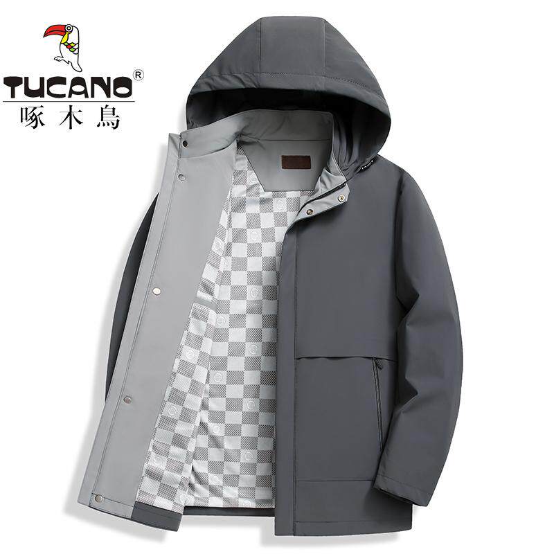 啄木鸟男士夹克春秋新款连帽外套商务休闲男装纯色茄克衫爸爸上衣