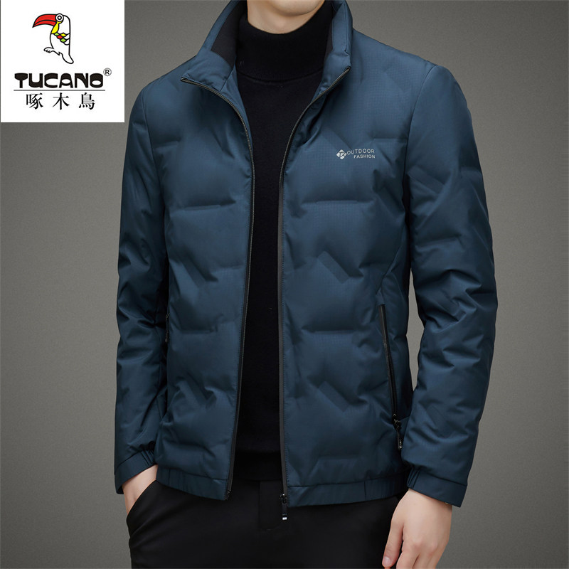 啄木鸟男士冬季轻薄短款羽绒服休闲新款保暖加厚立领时尚无帽外穿