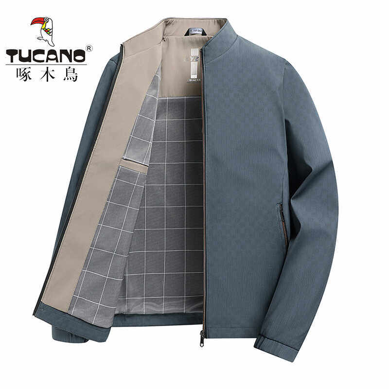 啄木鸟春秋季男士立领夹克衫新款商务休闲外套中年爸爸装行政夹克