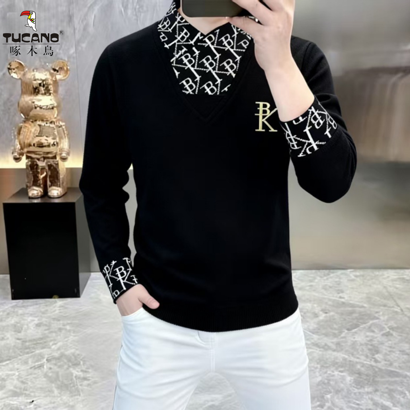 啄木鸟高端时尚男款春季立领卫衣