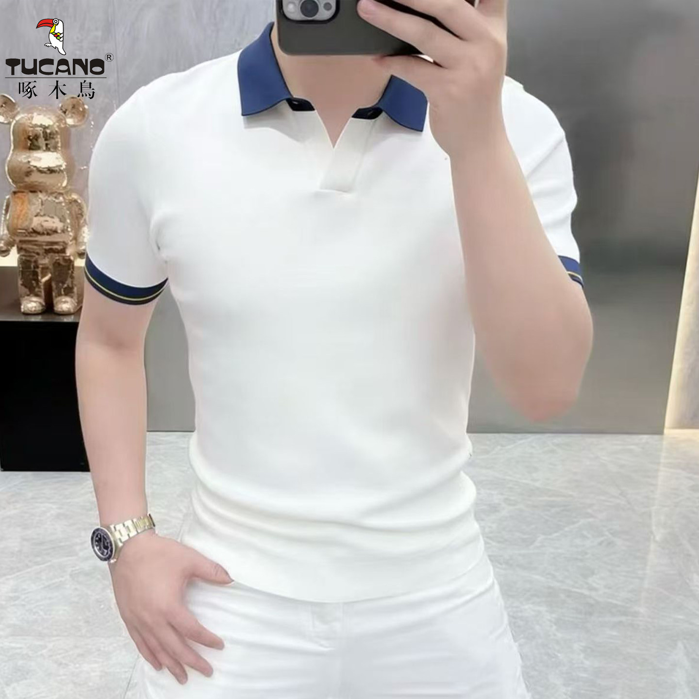啄木鸟夏季透气翻领短袖POLO衫男