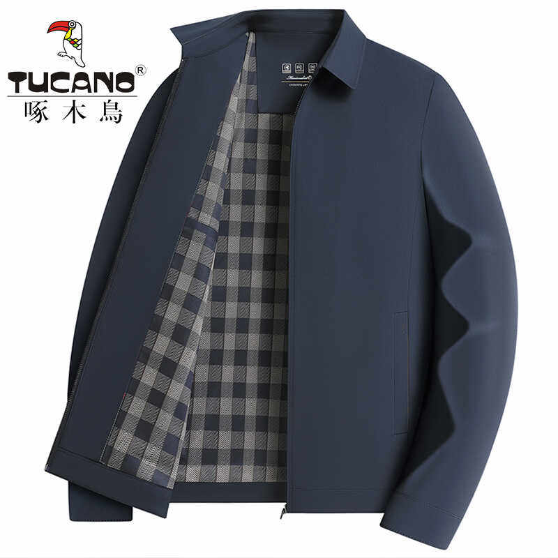 啄木鸟男士夹克春秋新款外套商务休闲中年男装上衣领导干部爸爸装
