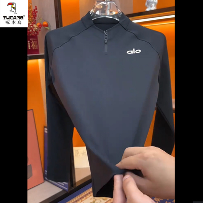 啄木鸟秋冬半拉链立领长袖T恤男