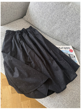 日系夏薄款纯棉波点小黑裙透气