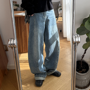 长裤 高定系列秋冬美式 阔腿裤 立体解构弯刀裤 复古水洗蓝弧形牛仔裤
