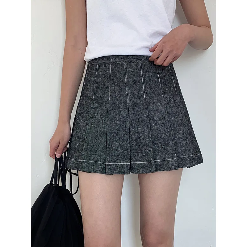 特DVZ高腰百褶半身裙女春夏新款极简百搭显瘦A字半裙短裙7871