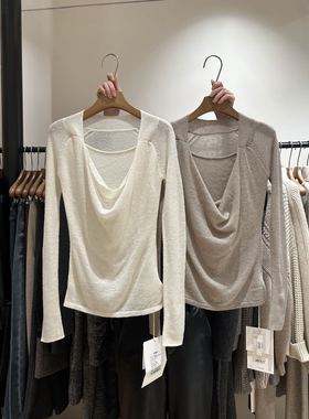 MOLS正品法式荡领针织衫女2026春季新款全羊毛长袖针织上衣