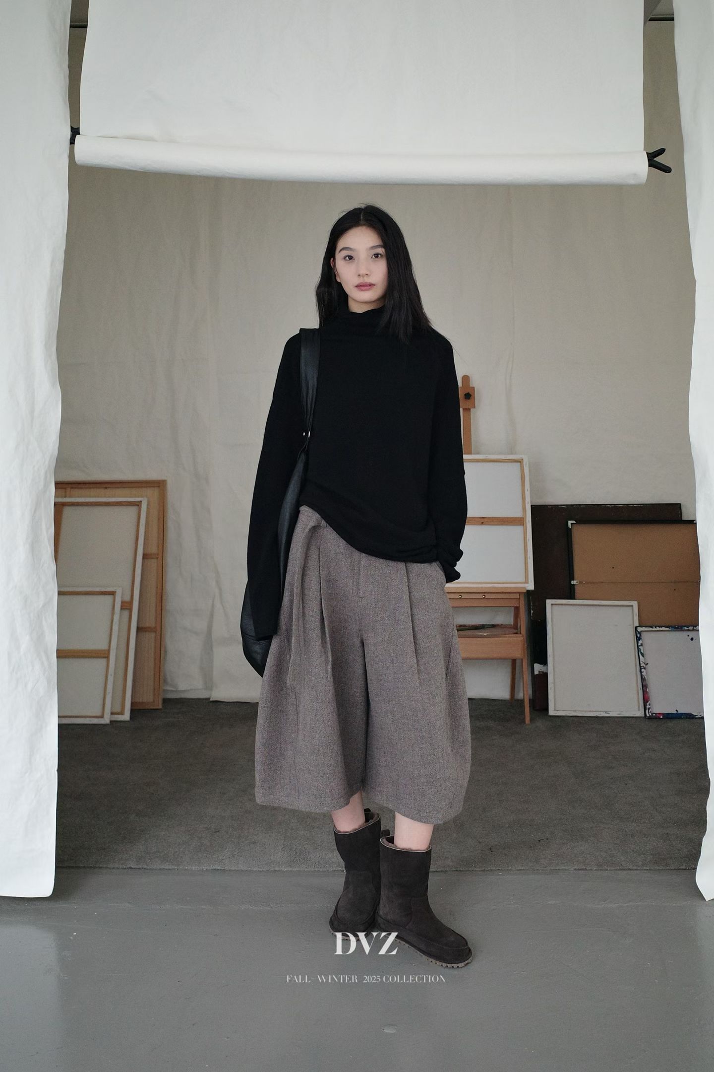 DVZ纯羊毛灯笼裤女2025冬新款韩版高腰显瘦七分阔腿裤子女8173