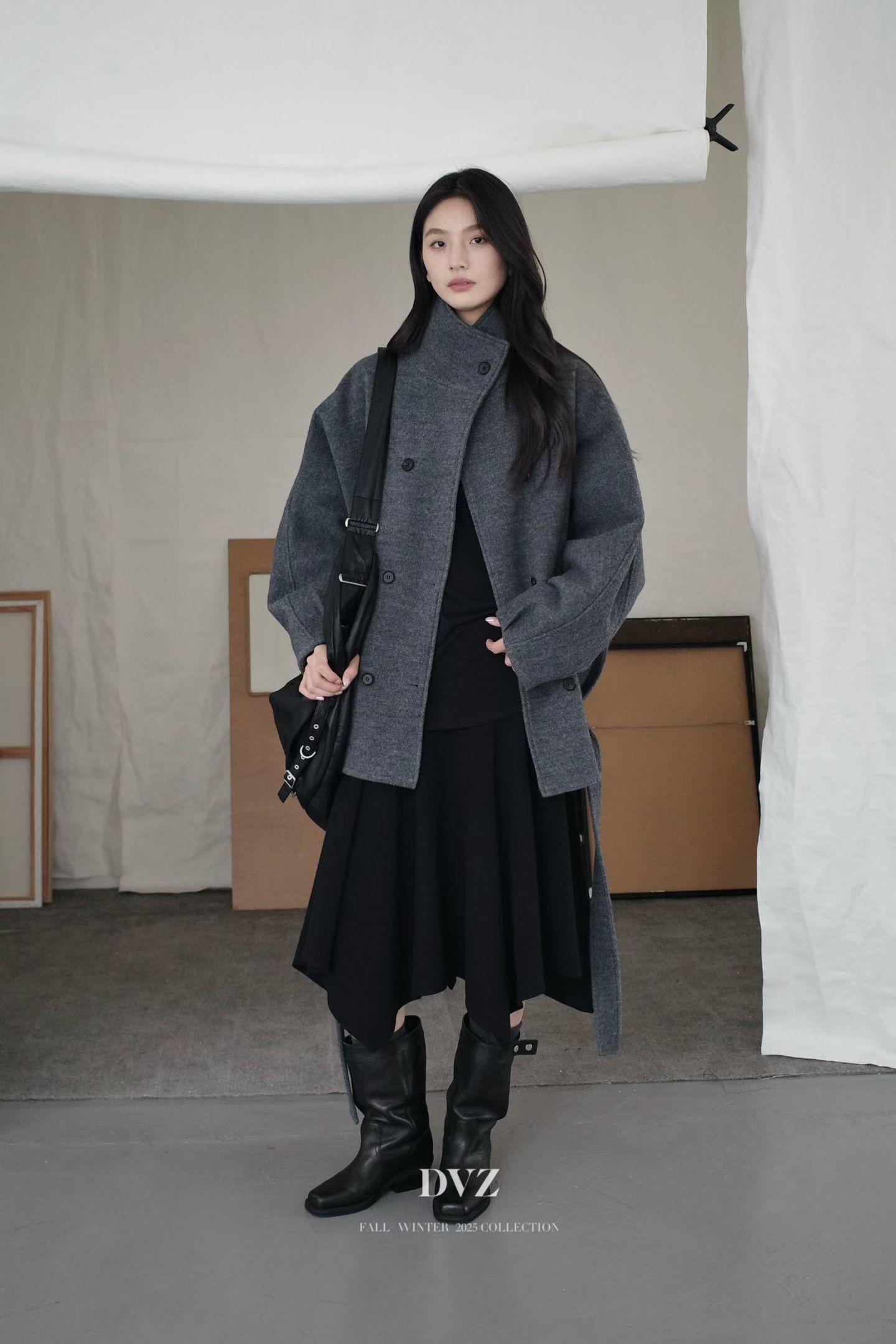 DVZ2025冬新款lamarie百搭立领设计感夹棉羊毛大衣女外套女1927