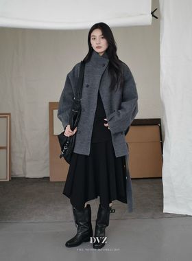 DVZ2025冬新款lamarie百搭立领设计感夹棉羊毛大衣女外套女1927