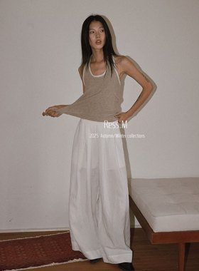 Ress.M极简层次感假两件吊带露背性感撞色挂脖辣妹显瘦上衣