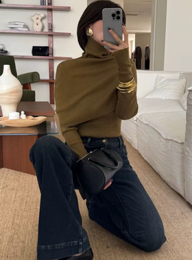 Mols披肩毛衣两件套女气质简约纯色高领叠穿斗篷打底衫套装60227