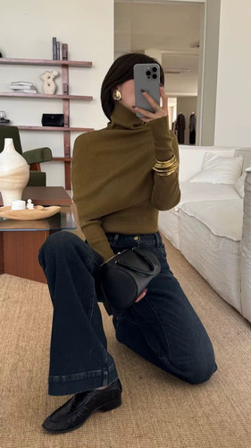 Mols披肩毛衣两件套女气质简约纯色高领叠穿斗篷打底衫套装60227