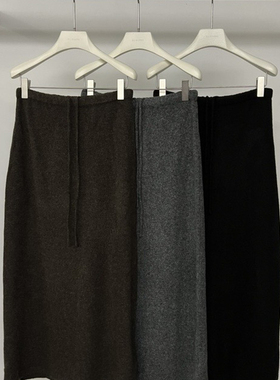 BU RIVERS上新显瘦遮胯通勤百搭松紧腰羊毛半身裙15067