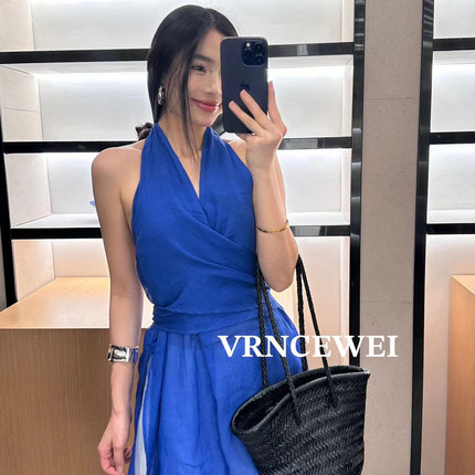 VRNCEWEI-玮姐家2025夏上新款女苎麻设计感挂脖无袖显瘦小衫V0239