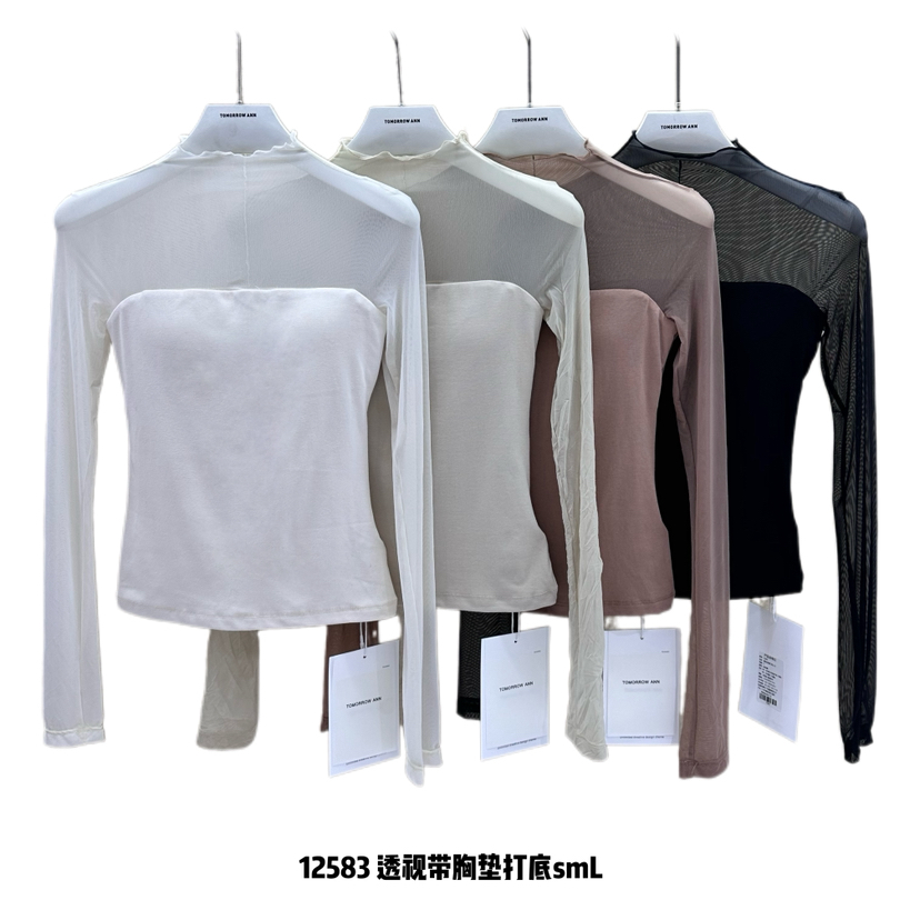 TOMORROW ANN-冬上新透视拼接设计感舒适百搭显瘦长袖T恤12583