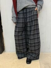 DVZ高品质羊毛格子女2025冬季新款宽松阔腿裤复古休闲长裤1963