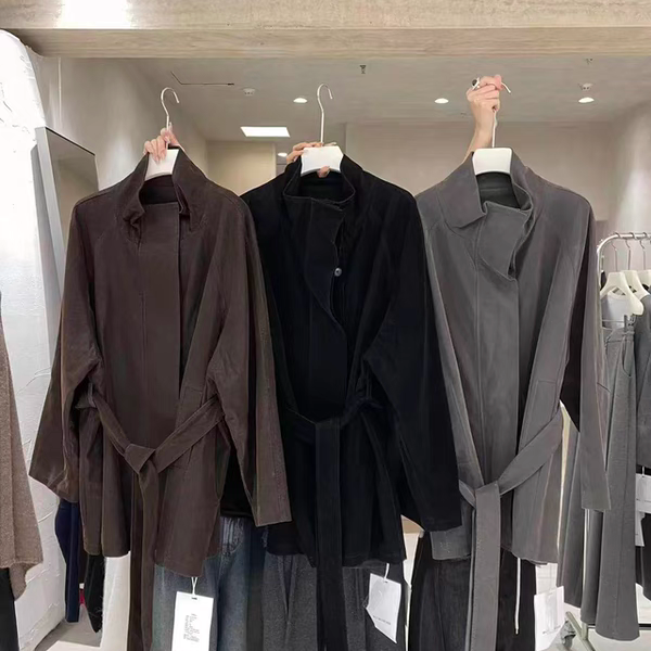 BU RIVERS通勤设计感立领羊毛棉自发热保暖棉服外套配腰带32593