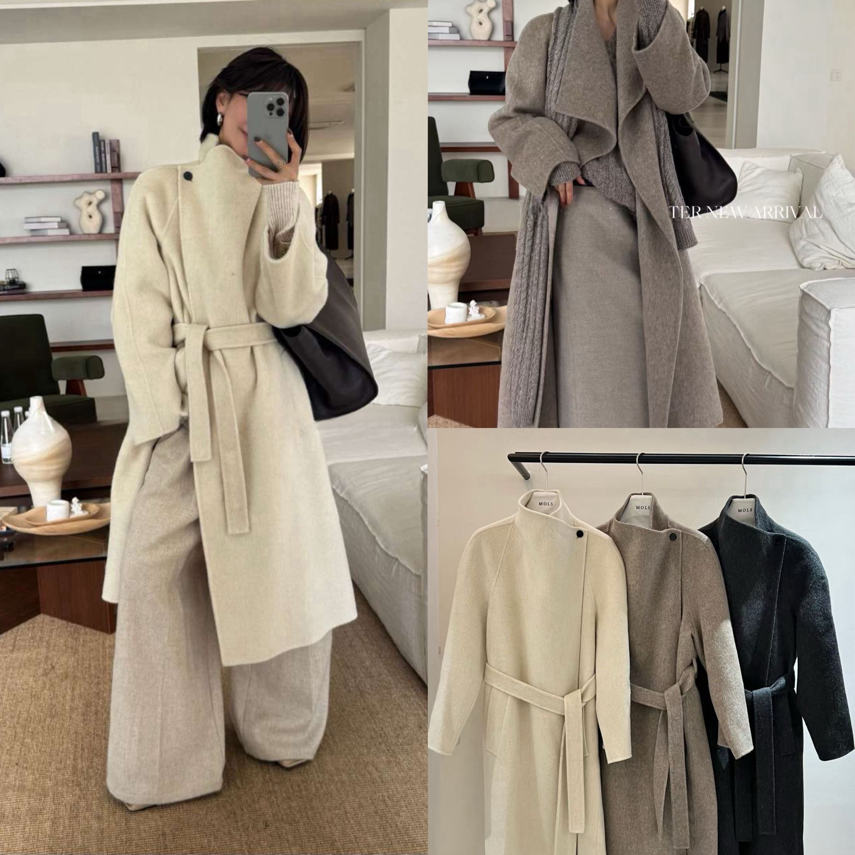 mols羊毛大衣女2025冬季新款韩系极简垂感气质长款毛呢外套女5108