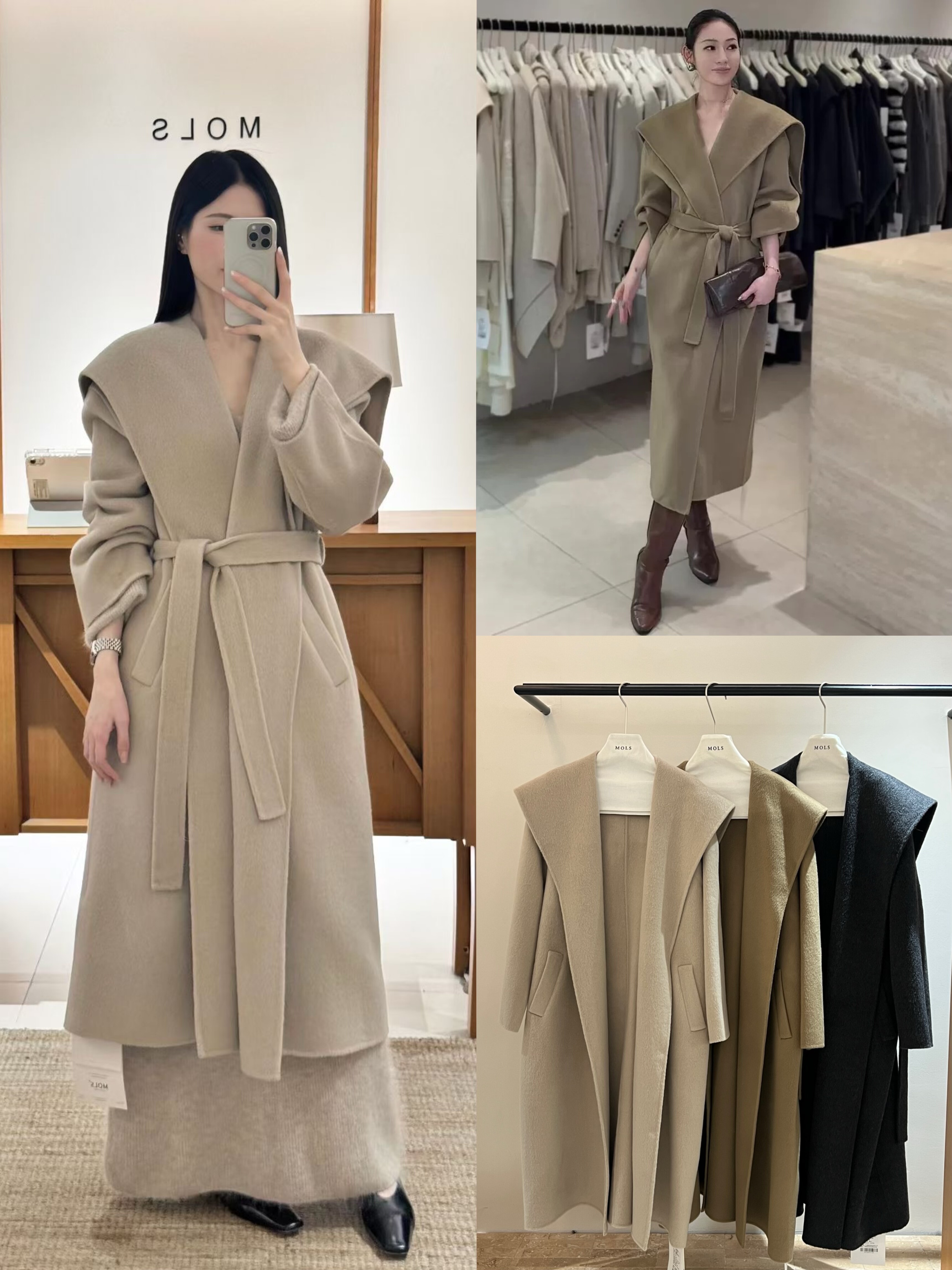 MOLS2025新款经典款大翻领双面羊绒大衣浴袍大衣小个子外套5101