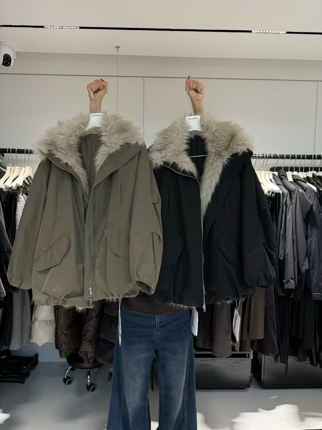 BU RIVERS 2025冬季新品高品质环保皮草大毛领羊毛棉棉服外套