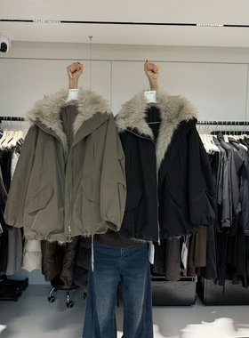 BU RIVERS 2025冬季新品高品质环保皮草大毛领羊毛棉棉服外套