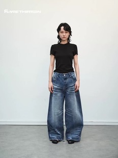 水洗百搭低腰低跨宽松阔腿牛仔裤 复古个性 8789 2025秋新款 R13正版