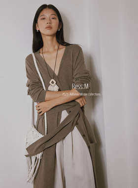 Ress.M极简不规则绑带纽扣长款多穿法针织长裙绑带显瘦开衫08007