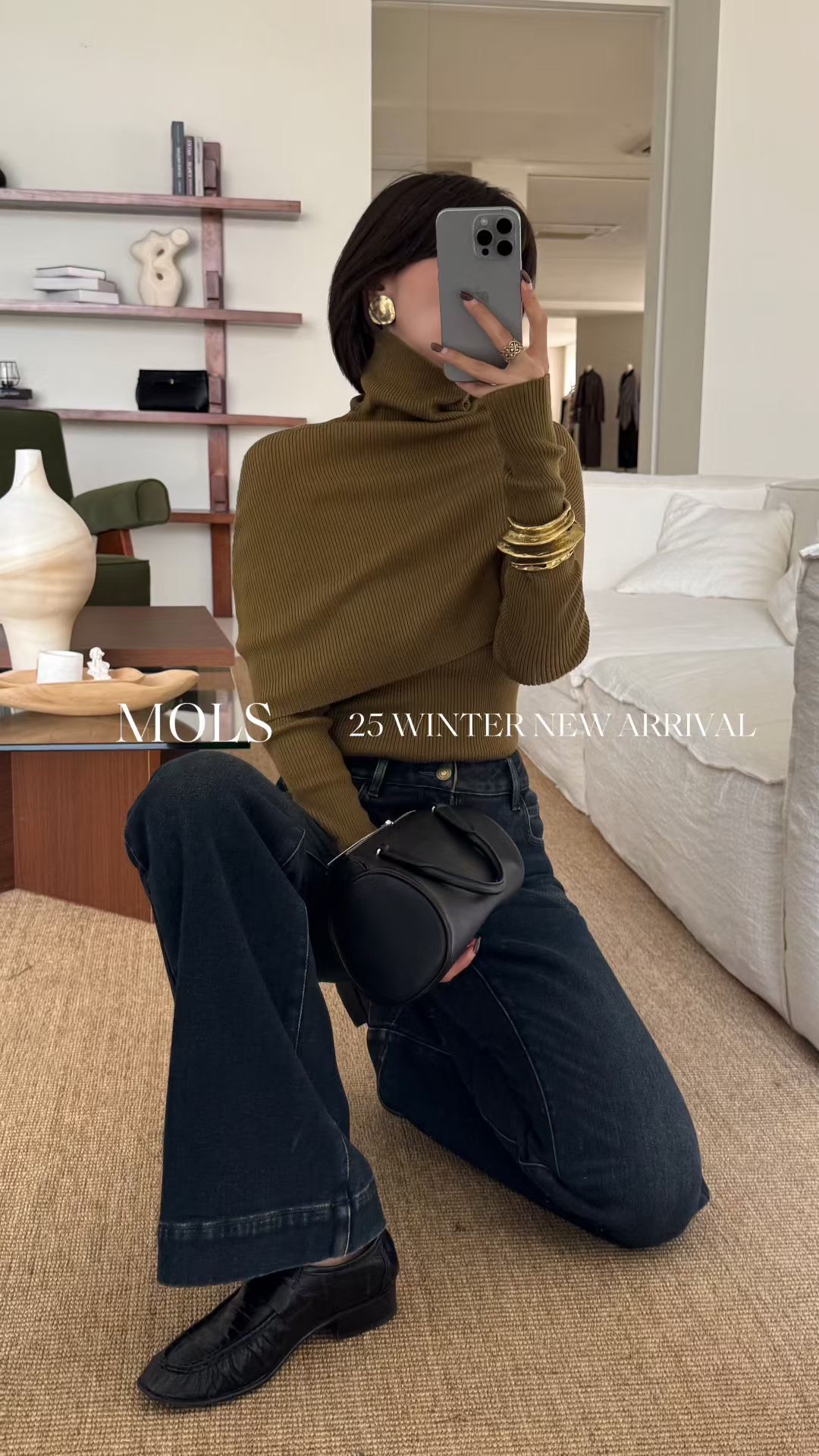 Mols披肩毛衣两件套女高级感气质简约纯色高领叠穿斗篷打底衫套装